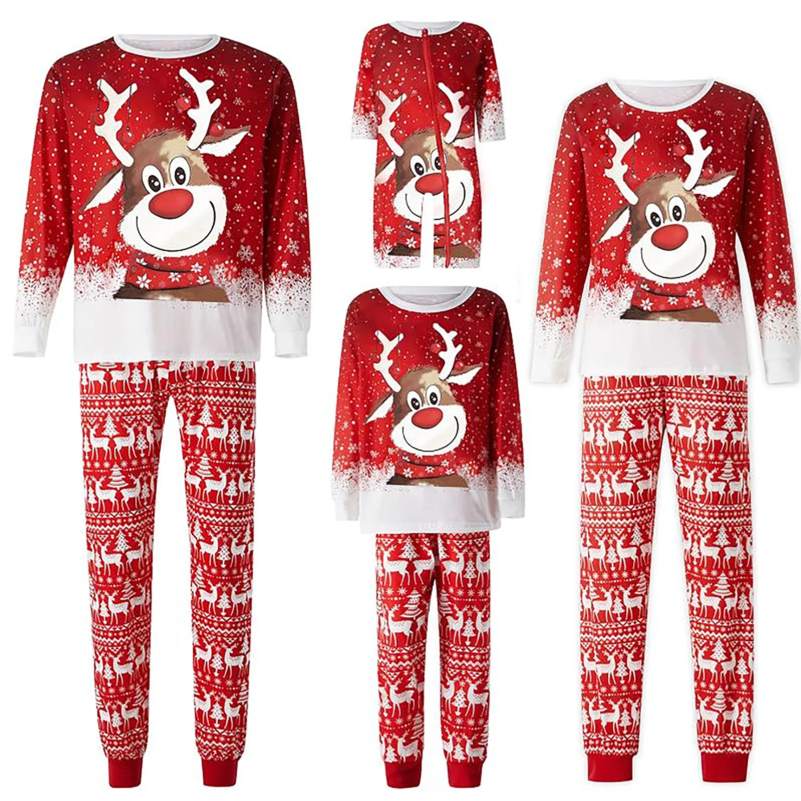 Conjunto de pijama navideño familiar a juego con manga larga y estampado de ciervos y copos de nieve, conjunto de pantalones y jersey para niños adultos