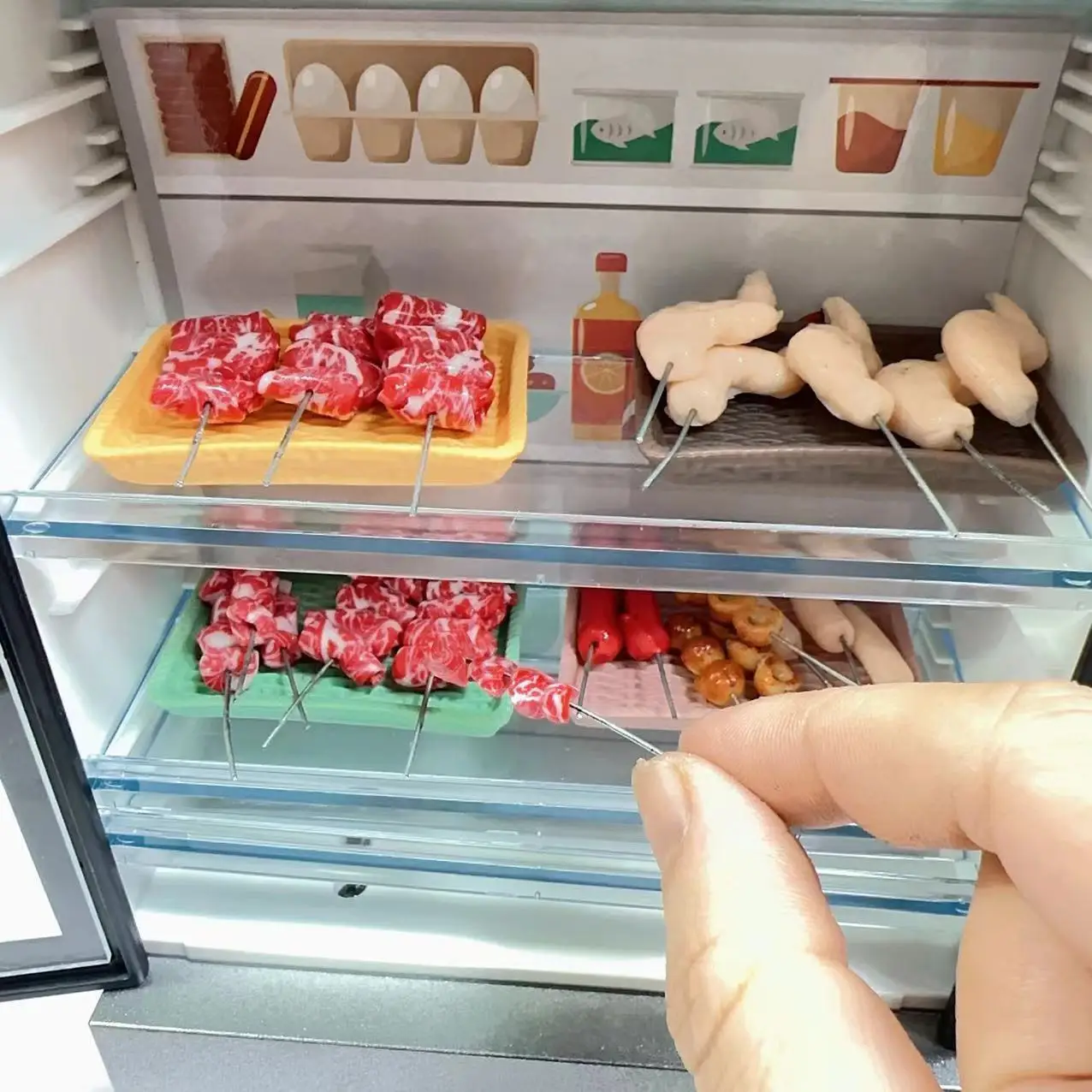 New 1/12Miniature Supermarket food simulation kabob beef sausage corn mushroom for Doll House Mini Kitchen Clay food Accessories 2