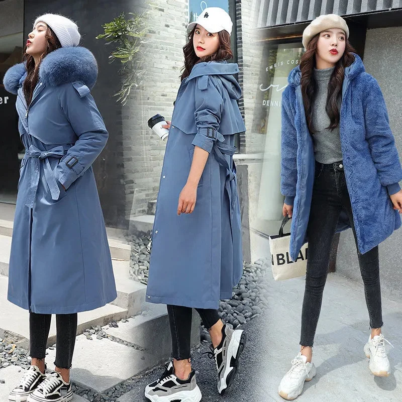 2025 Winter Jacket Women Parkas Thick Warm Fur Lining Long Parka Female Windbreakers Hooded Padded Coat Distachable Outwear 6XL