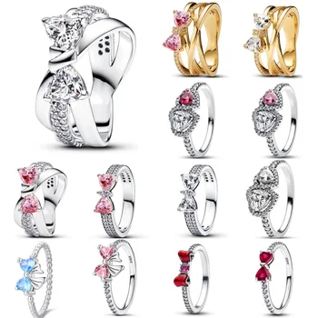 2025 Hot Selling New 925 Silver, Heart-Shaped, Bow Ring Suitable For European Women's Holiday Gifts, Exquisite Jewelry 1
