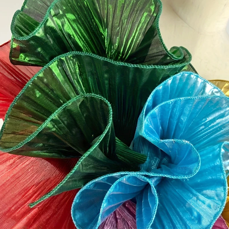 Lace Trim Fabric 2 Yards Glossy Large Wave Colorful Pleated Ruffle DIY Evening Dress Dance Costume Cosplay Sewing Accessories
