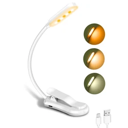 Rechargeable LED Book Reading Lamp with Adjustable Brightness and Color Options (White)