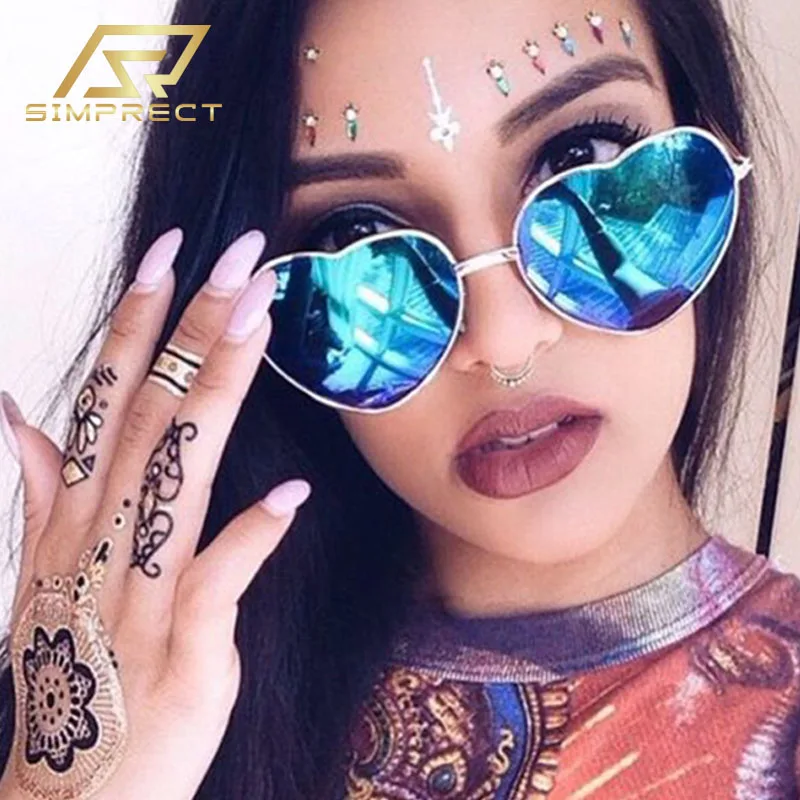 

SIMPRECT Mirror Heart Sunglasses Women 2023 Luxury Brand Designer Sun Glasses Fashion Retro Vintage UV400 Shades For Women