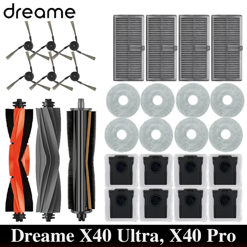 드림 X40 울트라 X40 프로 로봇 진공 예비 부품, 메인 사이드 브러시, 걸레 천, HEPA 필터, 먼지 봉투 액세서리 드림 X40 울트라 X40 프로 로봇 진공 예비 부품, 메인 사이드 브러시, 걸레 천, HEPA 필터, 먼지 봉투 액세서리