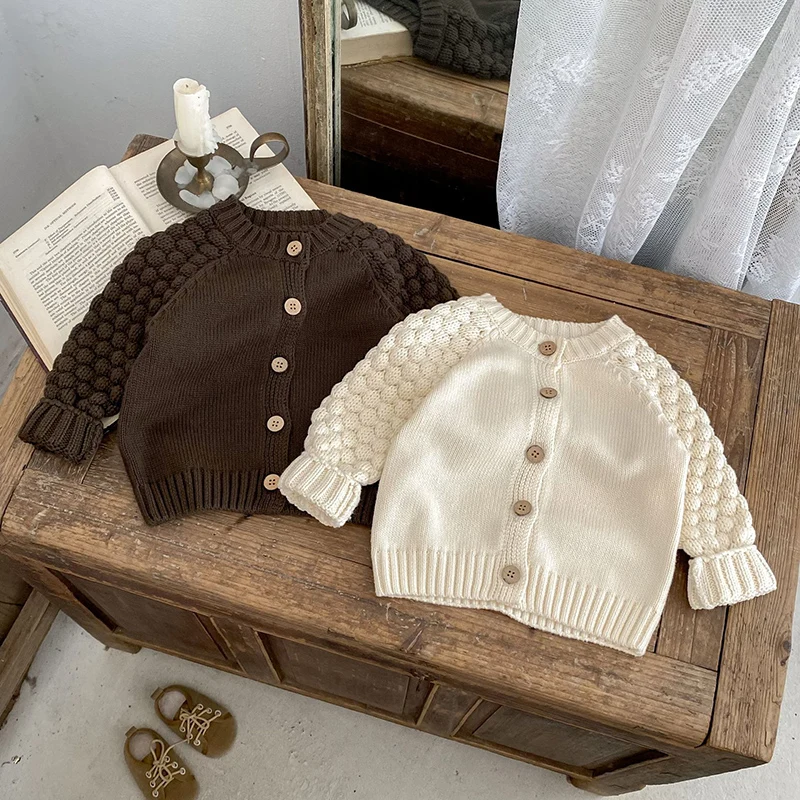 2026년 신상 봄 한국 스타일 0-3세  남아 여아 니트 가디건 긴 소매 단색  스웨터 코트