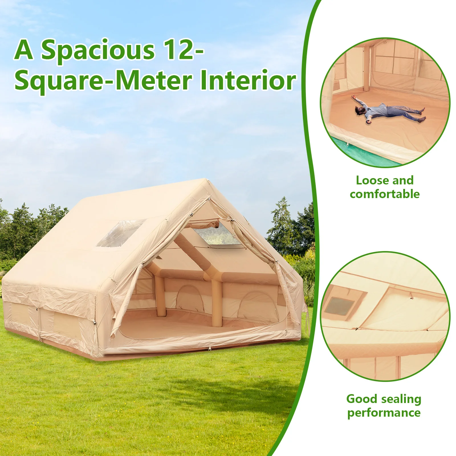 Waterproof Inflatable Camping Tent with Skylight Easy Setup