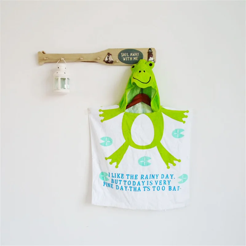 Children's Hooded Towel 100% Cotton Animal Model Baby Bath Towels Kids Beach Wrap Towels Play Water Shower Cat Frog Cow Printed