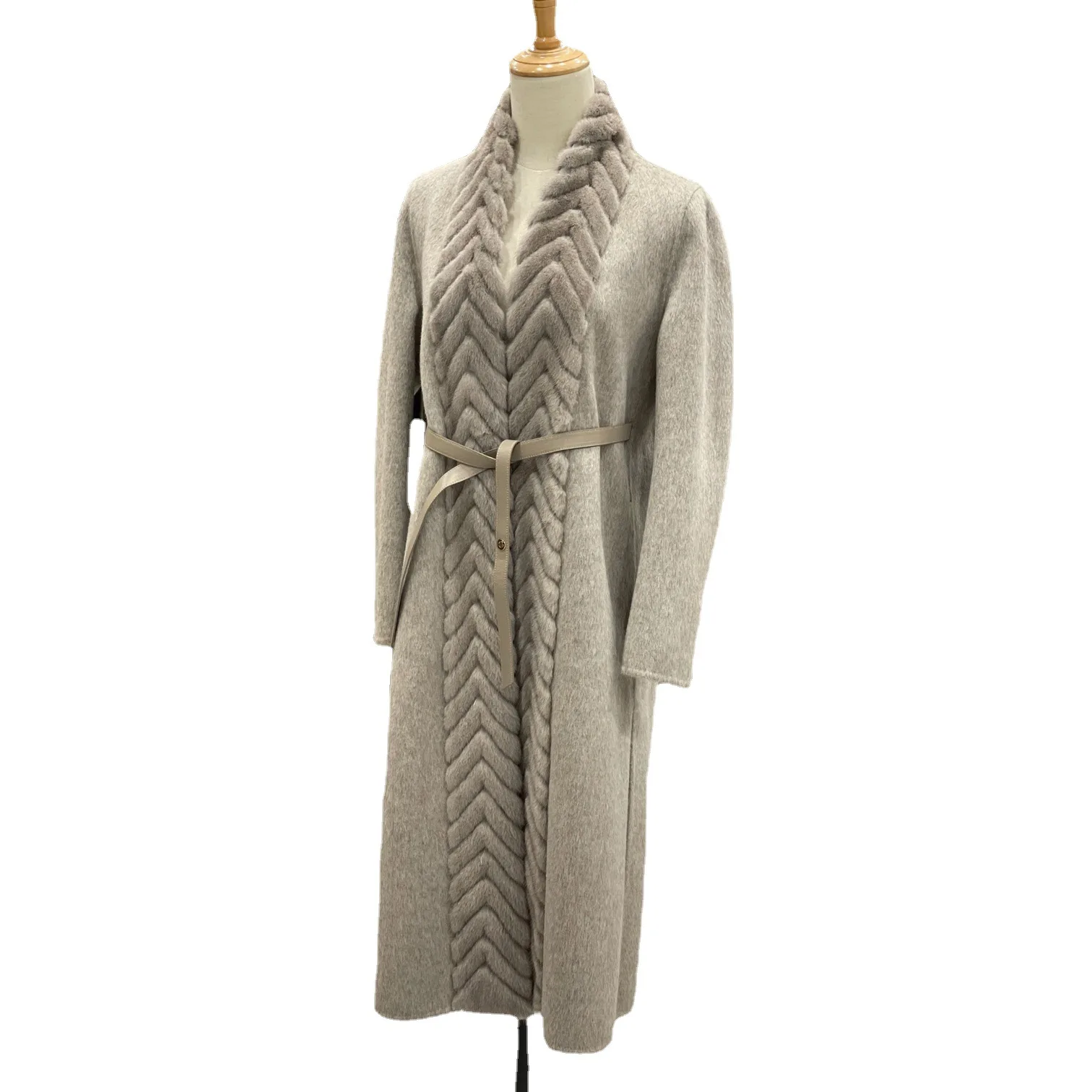 

High Quality Mink Collar Double-sided Cashmere Coat for Women's Long and Elegant High-end Woolen Coat for Women