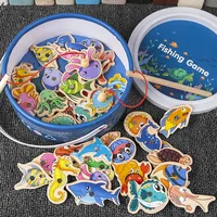 Montessori Wooden Fishing Toys For Children Magnetic Marine Life Cognition Fish Games Parent-Child Interactive Educational Toy 2