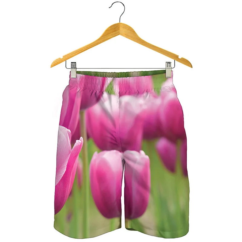 

Colorful Tulip Floral Graphic Beach Shorts Men 3D Print Plants Flower Short Pants Surf Board Shorts Summer Quick Dry Swim Trunks