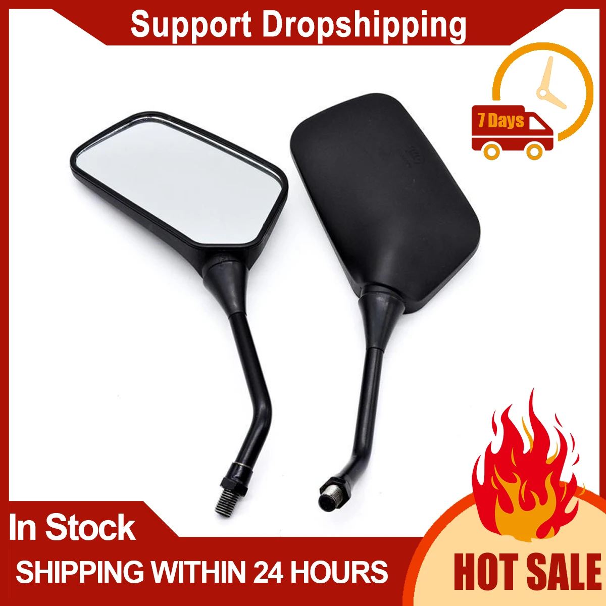 1 Pair Motorcycle Rearview Mirrors 10mm Clockwise Screw Universal