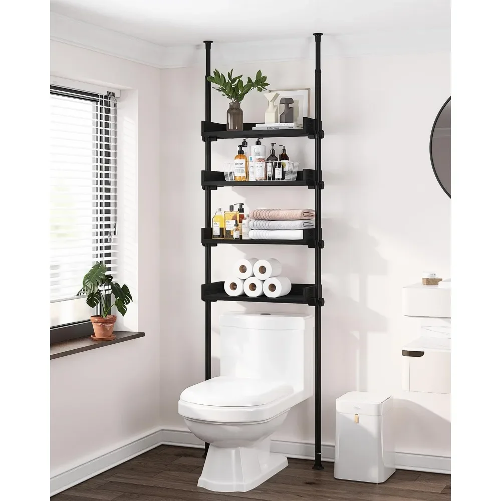 

4 Tier Over The Toilet Storage, Adjustable Wood Over Toilet Bathroom Organizer, Freestanding Shelves, Fit Most Showers