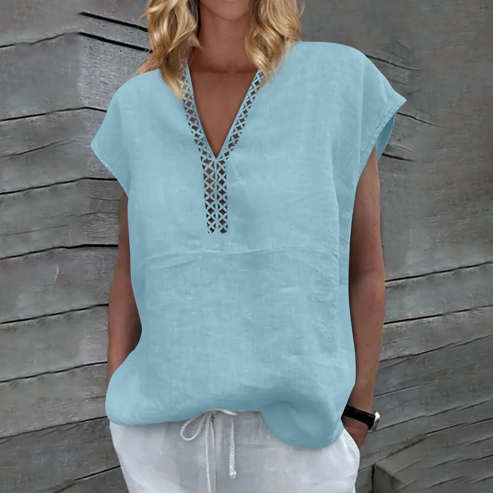 

Women Solid Blouse Office Lady Workout Button Shirt Summer Short Sleeve Pullover Tops Hollow Out Camisas Female V Neck Blusas