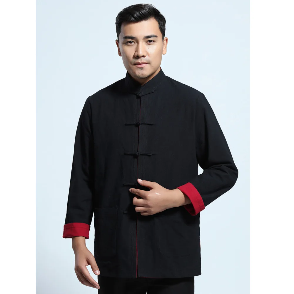 Mens Cotton Linen Long Sleeve Traditional Chinese Tang Suit Top Jacket