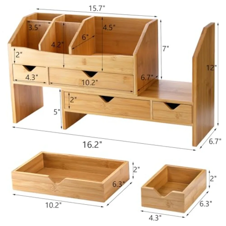 Bamboo Desk Organizer with Adjustable File Holder 3