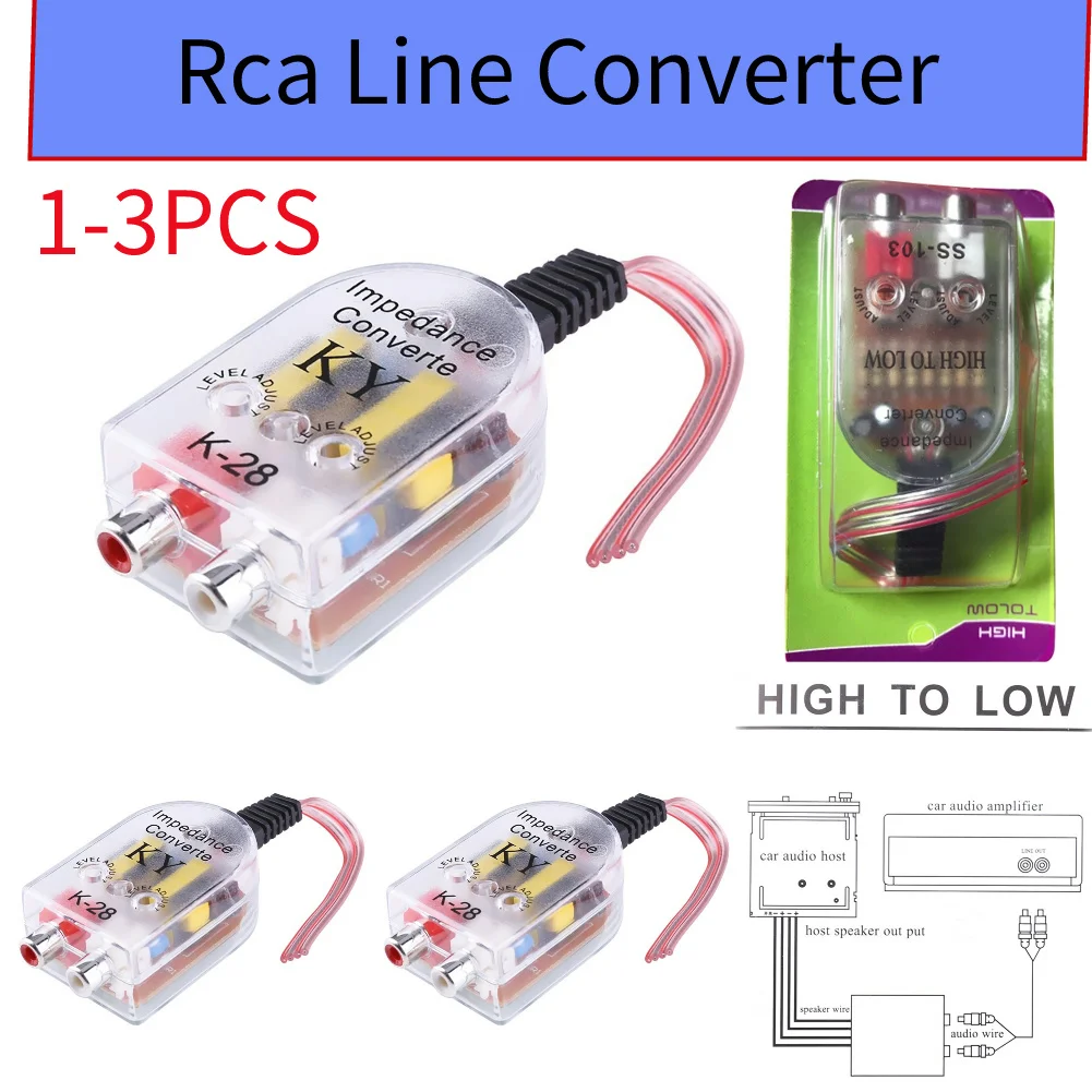 1-3Pcs 12V Universal Car High To Low Impedance Converter Speaker To RCA Line Car Converter