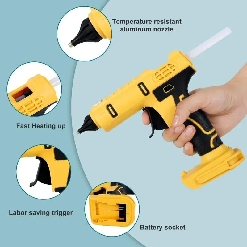 Cordless Electric Handheld Hot Glue Gun Repair DIY Tool Hot Melt Welding Hot Air Gun Anti-scald Nozzle with 10 Sticks for Dewalt 3