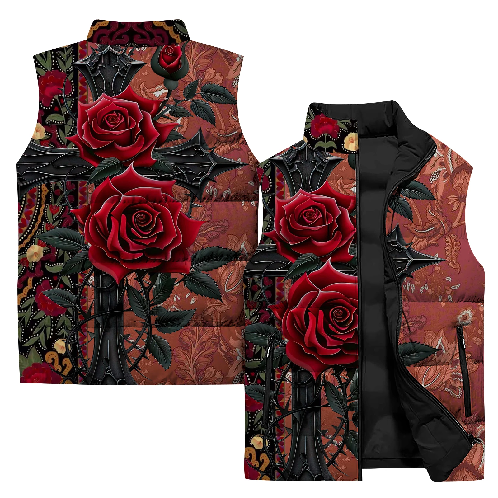 thumbnail image 1 of Chaqueta sin mangas de invierno para hombre con estampado 3D de calavera de la muerte, chaleco de hombre duradero y vanguardista, ropa de trabajo cálida para exteriores de estilo oscuro, 1 of 5
