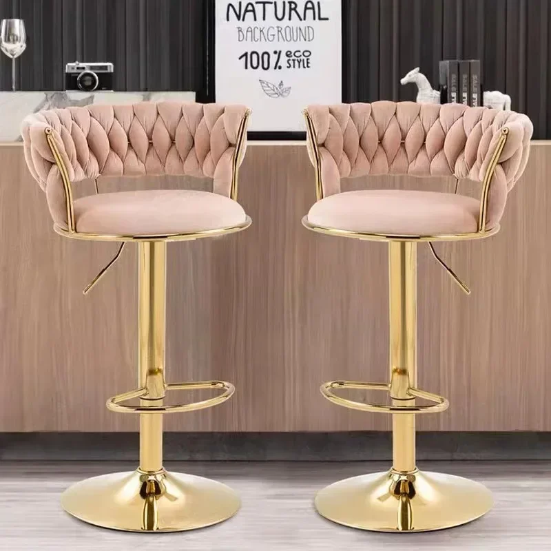 Set Of 2 Iron Bar Bar Stool Light Luxury Back Chair Bars Chair Can Rotate And Lift Home Bars High Stool Kitchen Stools