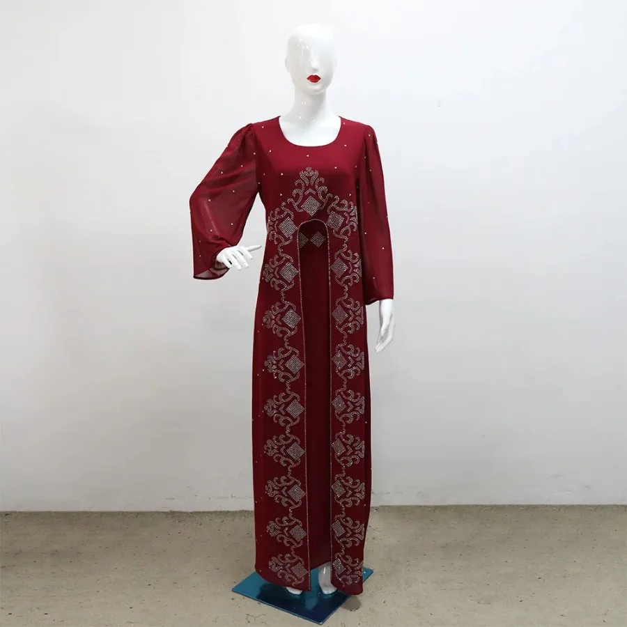 Eid Jalabiya Muslim Abaya Sequins Party Dress for Women Arab Fake Piece Set Dress Robe Woman Elegant Ramadan Vestidos Abayas
