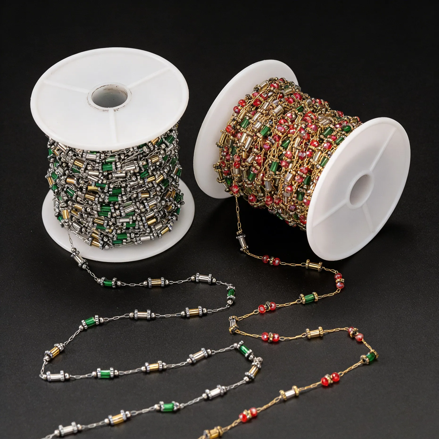 1 Meter Edelstahl-Ketten mit roten und grünen Perlen für DIY-Halsketten, Armbänder, Schmuckherstellung, Zubehör, Komponenten, Kunsthandwerk – Detail 5