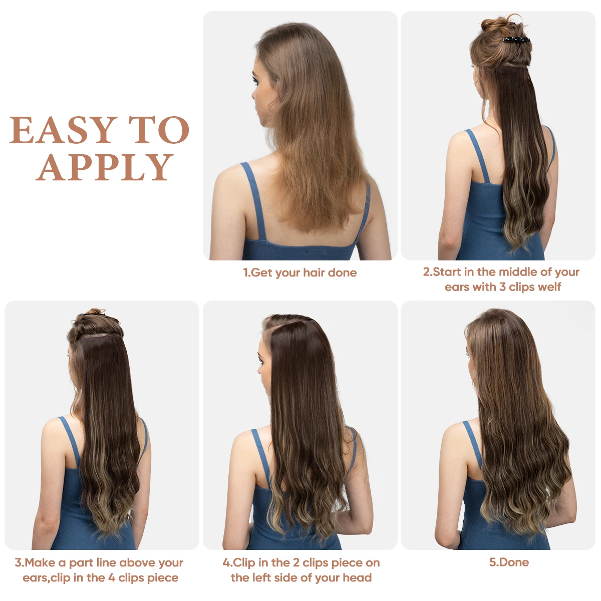 SARLA Synthetic Long Wavy Clip In Hair Extensions 22" 4pcs/set Thick Hairpiece For Women Brown Blonde Black Natural Fake Hair