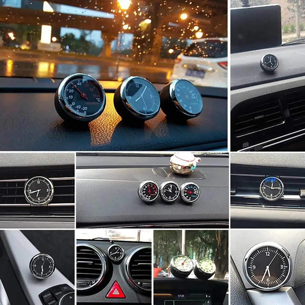 Car Interior Mini Quartz Watch Clock Hygrometer Thermometer Dashboard Ornament Clock Temperature Meter Clock Humidity Meter 1pc