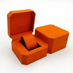 Compact Octagonal PU Leather Watch and Jewelry Organizer - Tree Grain Design, Durable and Wear - resistant (Orange)