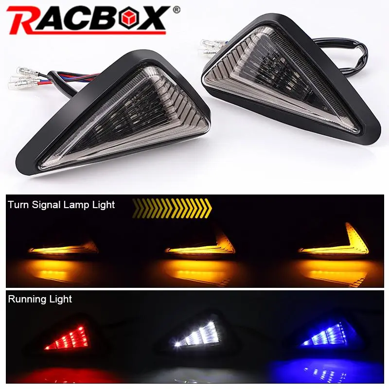 2pcs Smoke Triangle LED Motorcycle Turning Signals Flashing Lights Motorbike Flowing Daylight Indicators Lamp 12V Blinker Lamp
