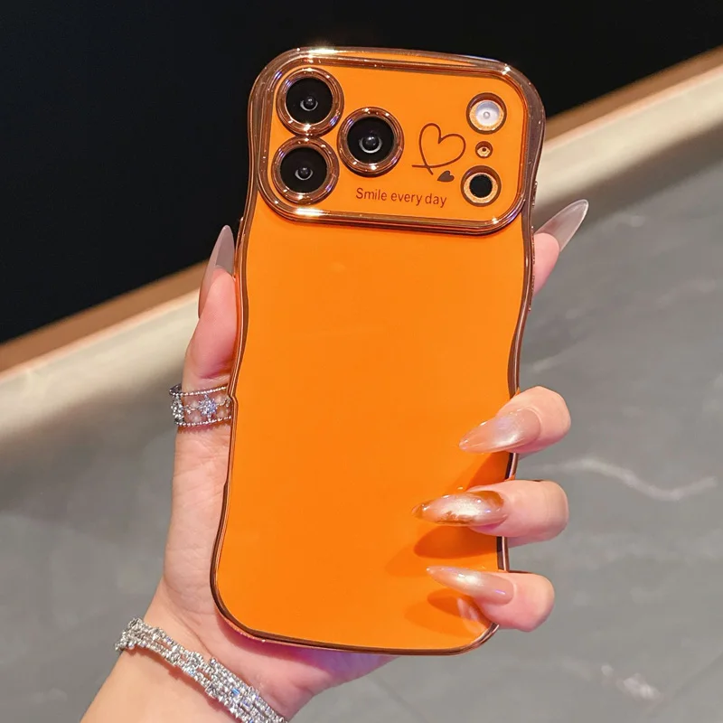 Wave Plating Love Heart Shockproof Phone Case Back Cover