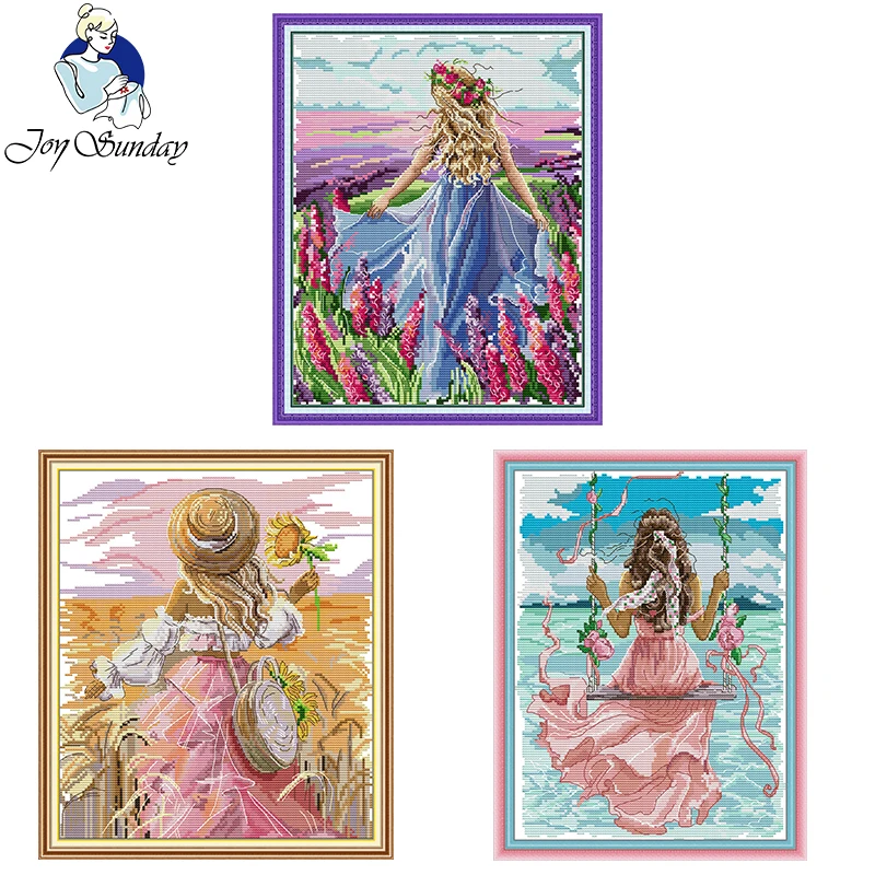 Girls Back Series Counting Printed Cross Stitch Kits Aida 14CT 11CT Canvas Fabric Needle Thread Embroidery Set Home Decor Gifts
