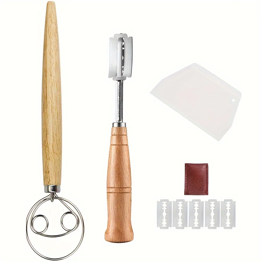 Bread Baking Tools Bread Lame Danish Dough Whisk Kit Dough Scraper Scoring Bread Knife Set For Pastry Baking Cake Dessert Sourdough Pizza