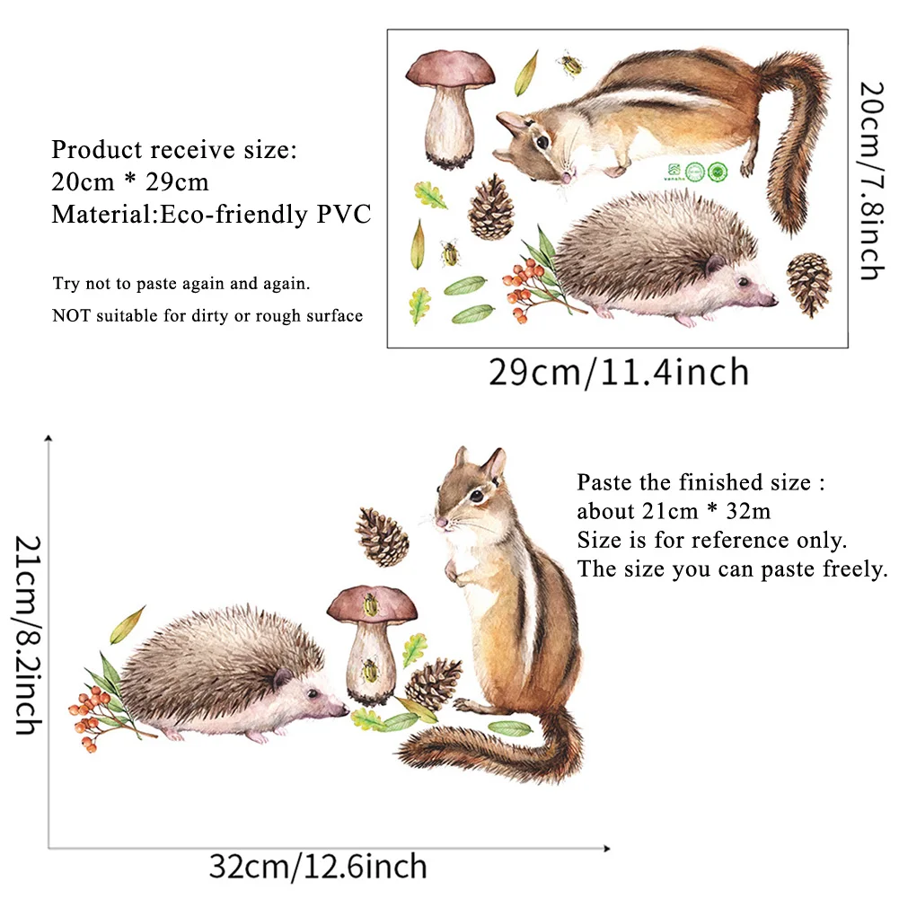 Cartoon Squirrel Hedgehog Wall Sticker for Kids Room Bedroom Decoration Mural Wallpaper Home Decor Nursery Cute Animals Stickers