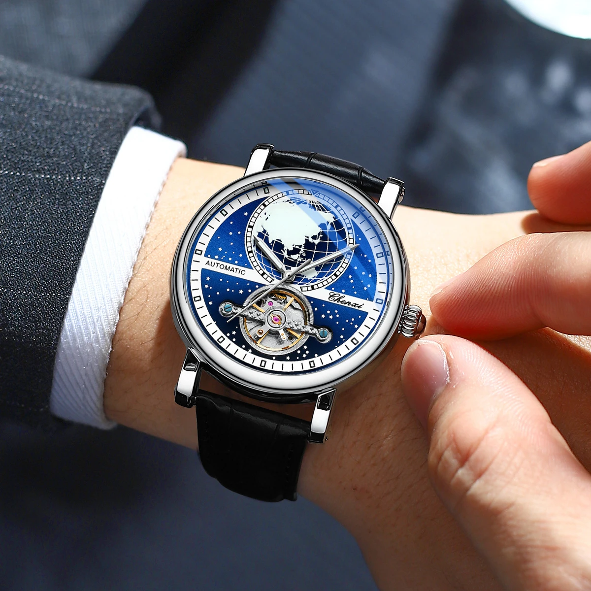 Luxury Men Automatic Watches Tourbillon Mechnical Watches for Men Genuine Leather Waterproof Casual Business Wristwatch