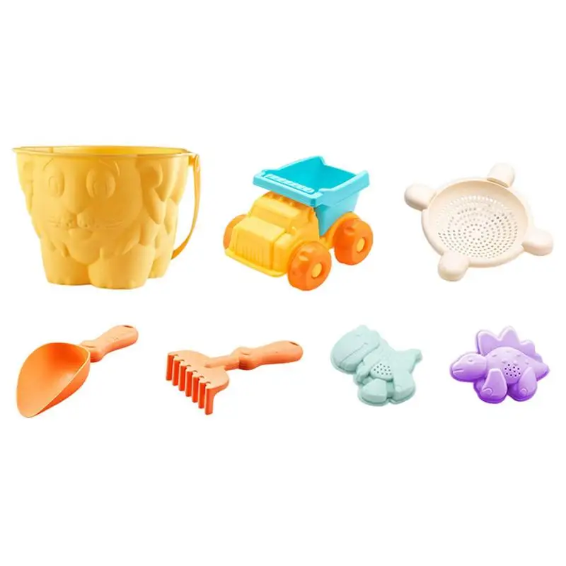 

Kids Beach Toys 7 Pieces Bright Beach Toys Sand Toys Set Travel-Friendly Beach Set Beach Molds Bucket Shovel Watering Can Summer