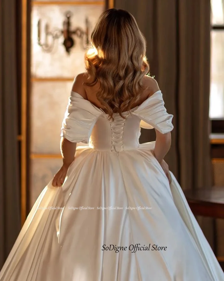 SoDigne Satin Simple Wedding Dresses Off Shoulder Sleeveless A-line Bride Gown Long Lace Up Bridal Dress vestidos de novia 14 S84e470d9eda44f12accc4dc27580d1ebo