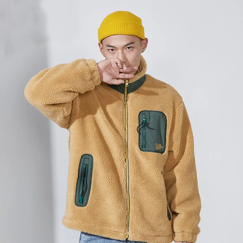 Outdoor Lamb Fleece Jacket Men Women Stand Collar Cardigan Coat