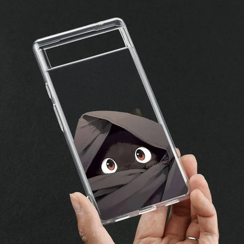Cute Cartoon Black Cat Couple Transparent Soft Phone Case with Animal Pattern