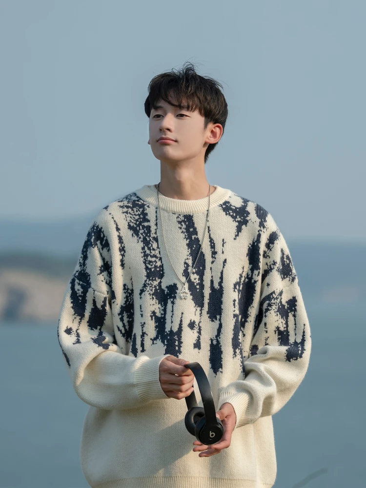Knitwear Coat Pullover Men's GradientColor Japanese Tie-Dyed roundNeck Sweater Couple's Autumn and Winter Thickened Warm Leisure