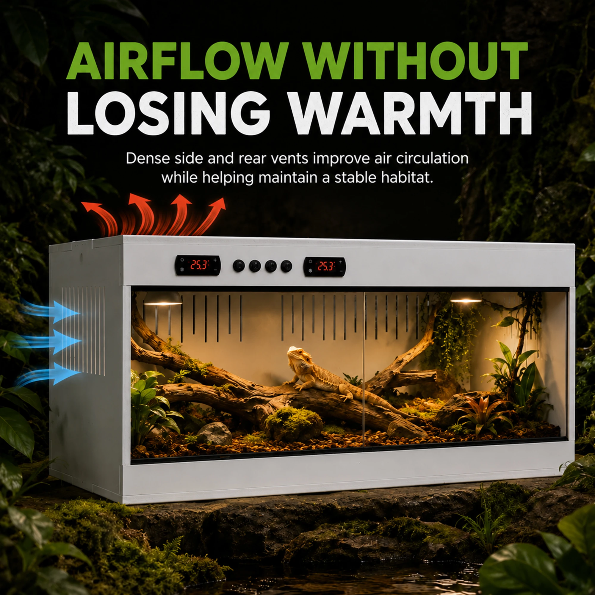 Reptile Terrarium, PVC Enclosure, Stackable Reptile Enclosure Tempered Glass Bearded Dragon Tank, for Amphibians Reptilians Arachnids Pets Habitat 8