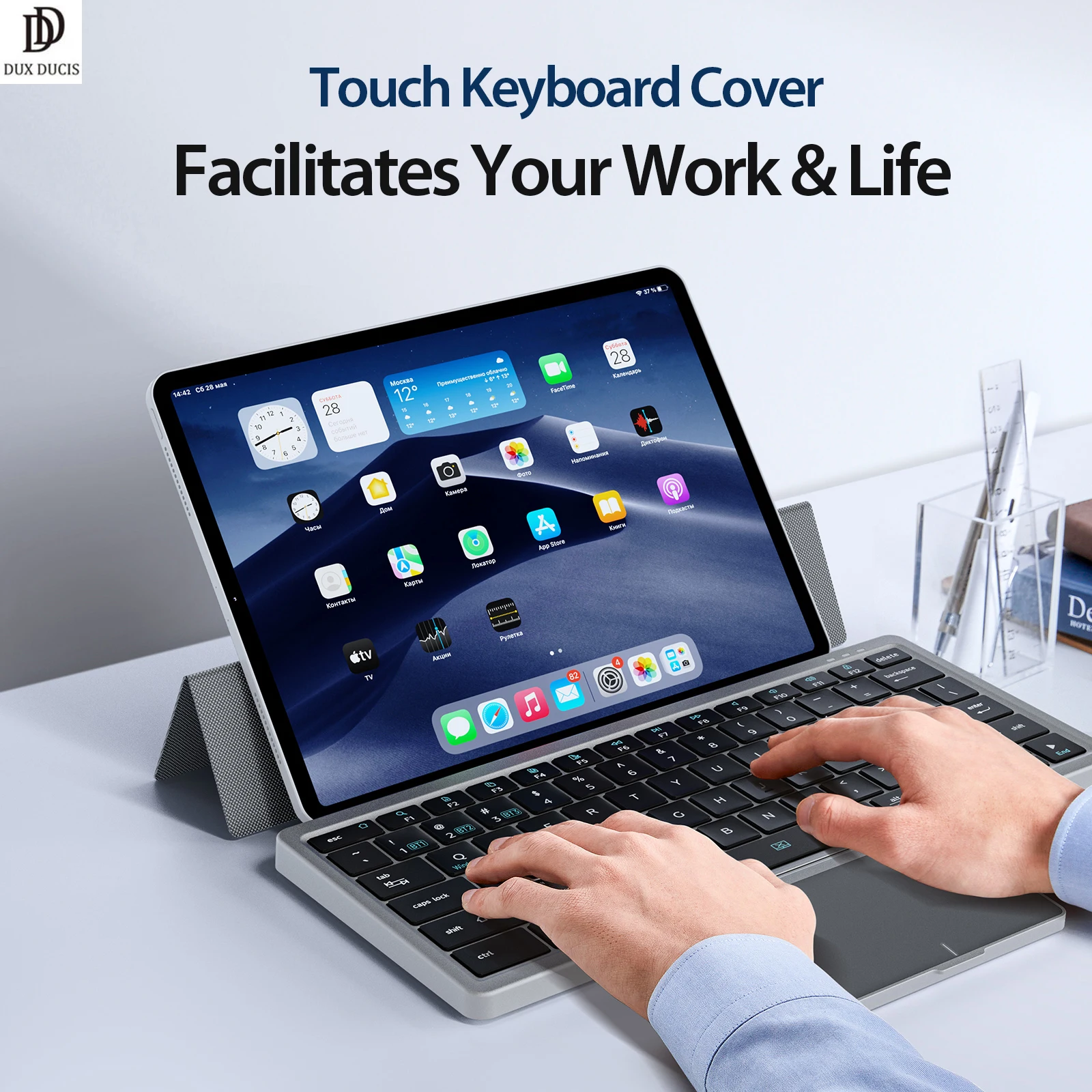 

DUXDUCIS for iPad/iPhone/Macbook/Tablet Multi-device Wireless Keyboard+Touch-Board+Kickstand-Case 3-in-1 Wireless Keyboard Cover
