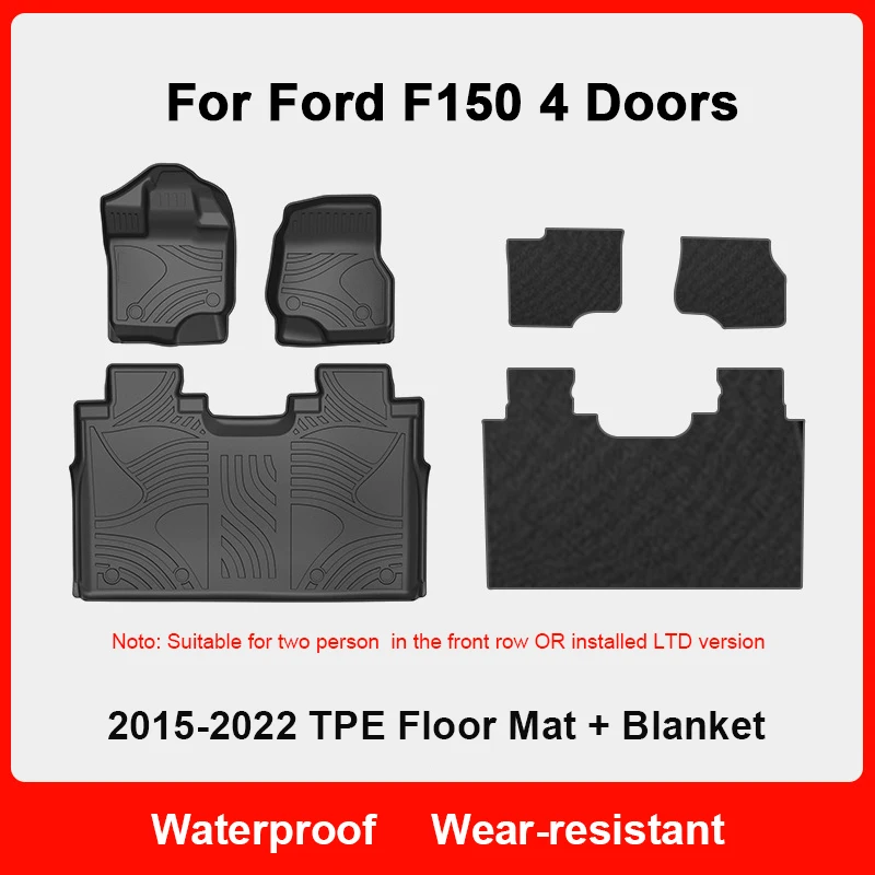 2015-2022 포드 F150 용 TPE 바닥 매트, 앞줄 또는 설치 LTD 버전, 맞춤형 자동차 인테리어 액세서리, 2 인용