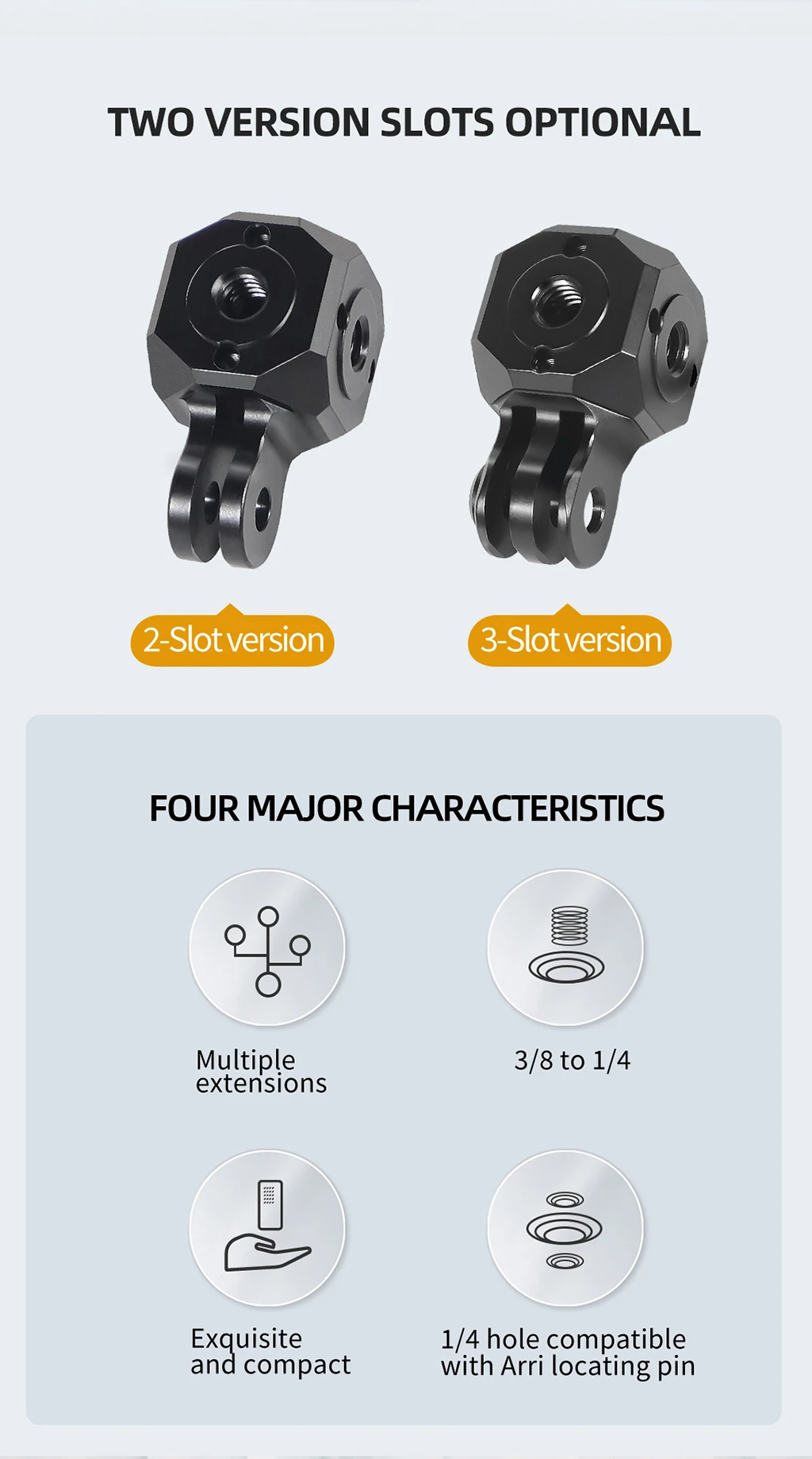 Befestigungs stecker für Block würfel halterung aus Aluminium legierung mit Arri 1/4 "3/8" Adapter für Gopro 2-Schlitz/3-Schlitz-Fotozubehör – Detail 2