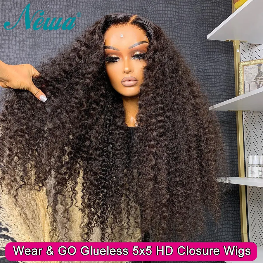

Newa Hair 5x5 HD Lace Closure Wig Glueless Human Hair Wig Ready To Wear 250% Long Curly Wigs For Women HD Lace Wigs Melt Skins
