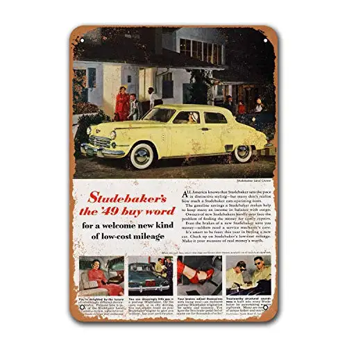 

Home Old Car Tin Sign Metal Vintage Pub Dorm Wall Decor Bar Poster 1949 Studebaker Coffee Club 8x12 inches