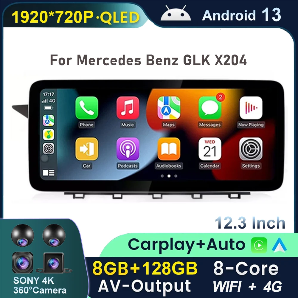 

12.3‘’ Android 13 Carplay Auto Car Radi For Mercedes Benz GLK X204 Navigation GPS Stereo Video Player Multimedia QLED Screen BT