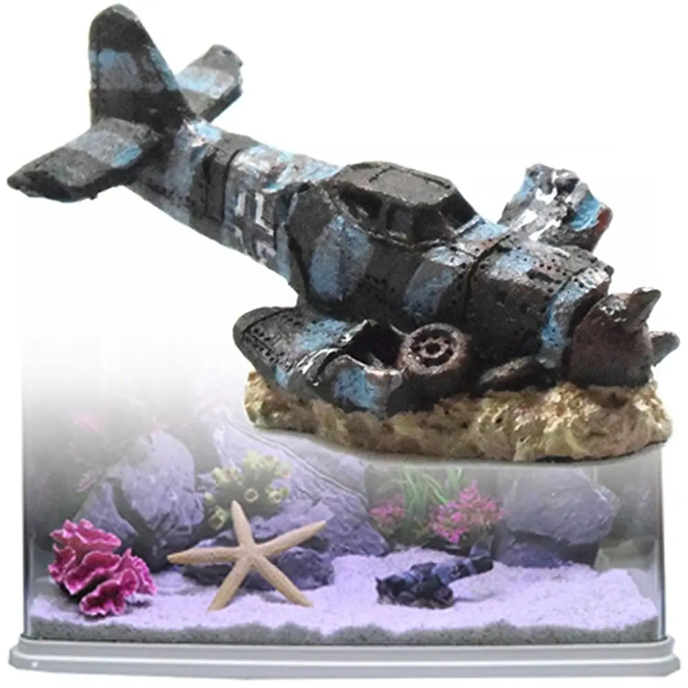 Resin Airplane Wreck Aquarium Ornament Craft Miniature Mini Plane Wreckage Figurine Landscape Making Ornament