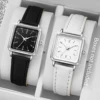 2PCS/Set Women's Fashion Watch Simple Square Dial Leather Watch 1