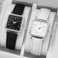 2PCS/Set Women's Fashion Watch Simple Square Dial Leather Watch 1
