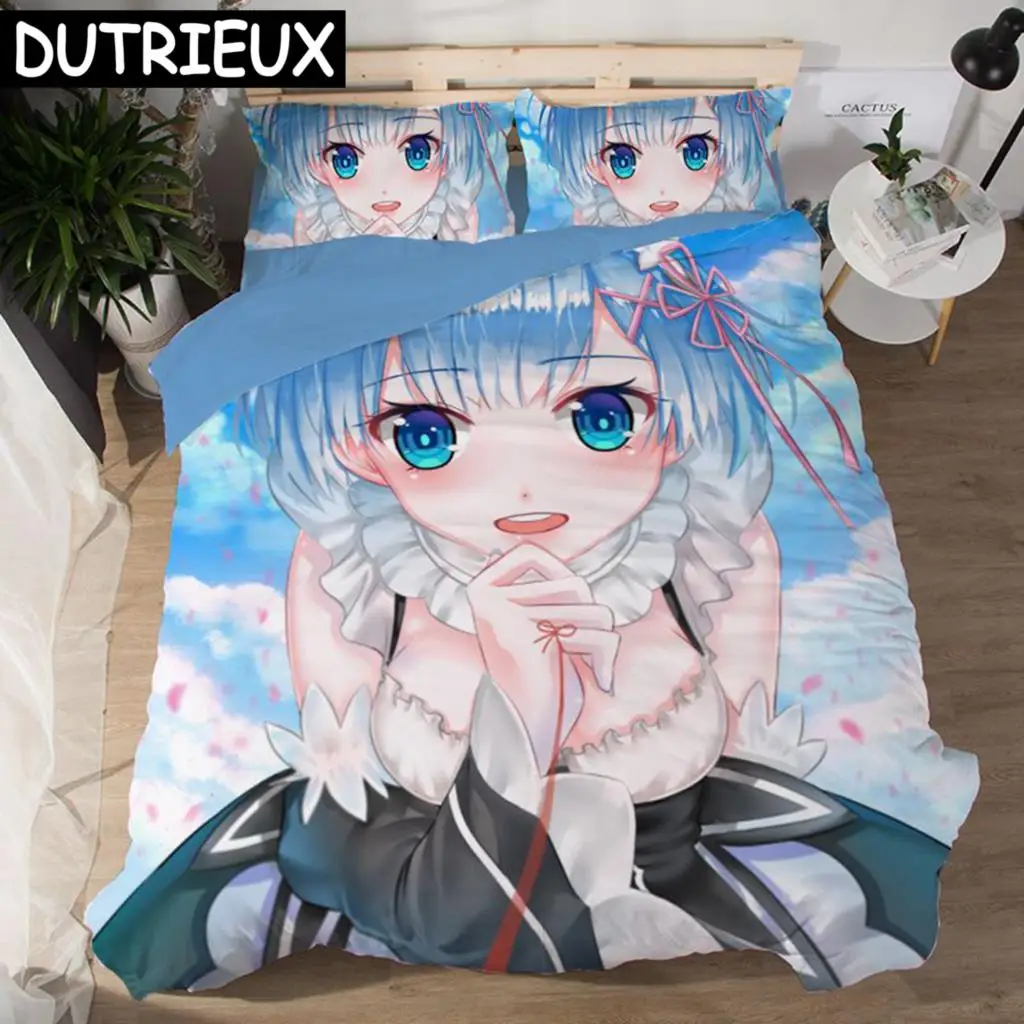 

Rem Ram 3D Cartoon Anime Print Bedding Set Duvet Covers Pillowcases One Piece Comforter Bedding Sets Bedclothes Duvet Cover 11